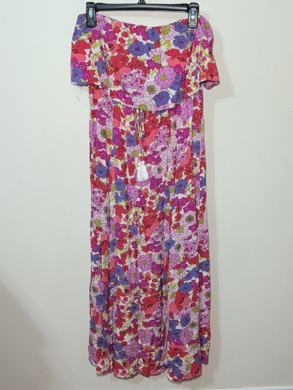 Japna Floral Off-Shoulder Maxi Dress Pink & Purple Retro Mod Women's Size L